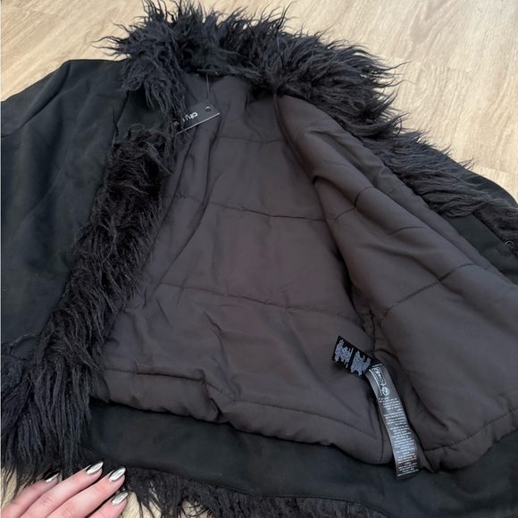 NWT Size 18 M Black City Chic Indie Jacket Fake Fur Outline & Sleeves - Picture 13 of 16